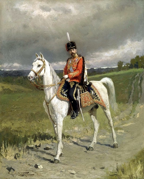 NICHOLAS II ON HORSE BACK - NIKOLAJ II TILL HÄST by/av Alexander Majkovsky