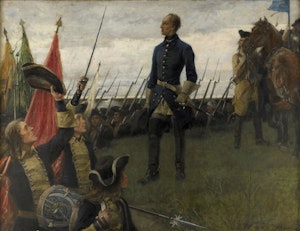 KARL XII HYLLAS AV SINA KAROLINER av Gustaf Cederström