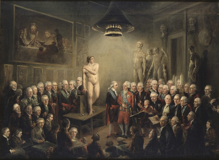 GUSTAV III BESÖKER KUNGLIGA KONSTAKADEMIN av Elias Martin