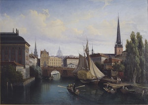 UTSIKT ÖVER RIDDARHOLMSKANALEN STOCKHOLM 1835 av GUSTAF WILHELM PALM