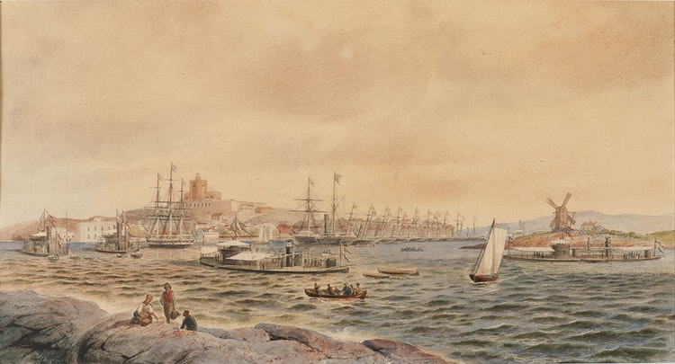 SVENSK-NORSKA ESKADERN I MARSTRANDS HAMN 1872 av JACOB HÄGG (AFFISCH)
