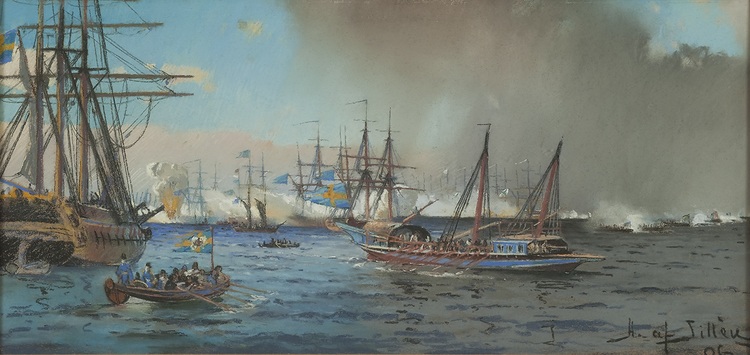 SKÄRGÅRDSSTRID MED HMS AMPHION FRÅN RYSKA KRIGET 1788-1790 av HERMAN AF SILLÉN 1906