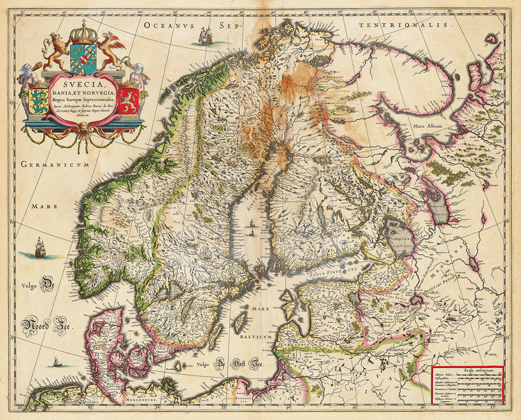 ANTIK KARTA NORGE SVERIGE FINLAND BALTIKUM av ANDERS BURE 1635