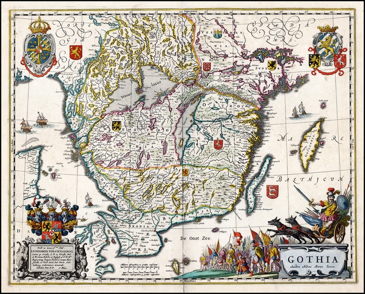GOTHIA 1688 ANTIK KARTA ÖVER SÖDRA SVERIGE HALLAND SKÅNE