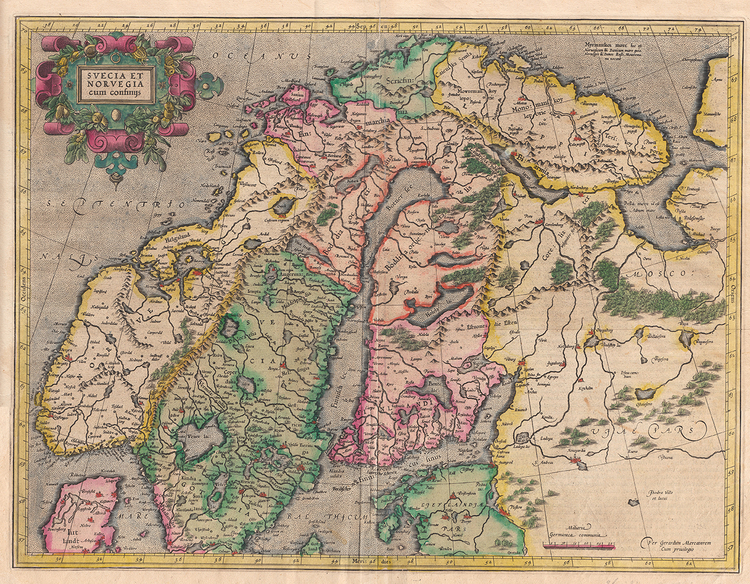 ANTIK KARTA ÖVER SVERIGE NORGE NORDEN 1595