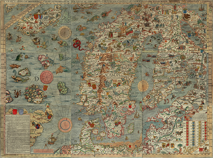CARTA MARINA av ÄRKEBISKOP OLAUS MAGNUS Karta över Norden Baltikum Thule 1539