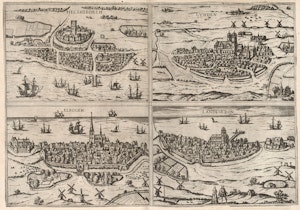 HELSINGBORG LUND MALMÖ LANDSKRONA 1588 av GEORG BRAUN & FRANZ HOGENBERG