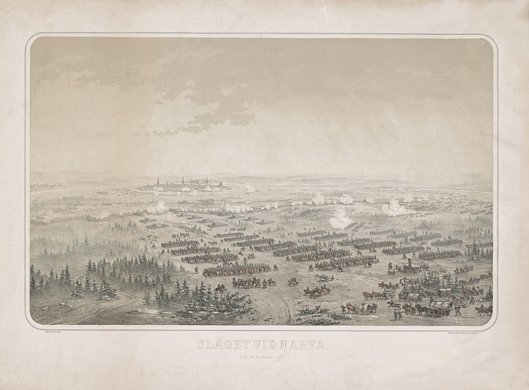 SLAGET VID NARVA Litografi av OTTO MANKELL C:a 1877