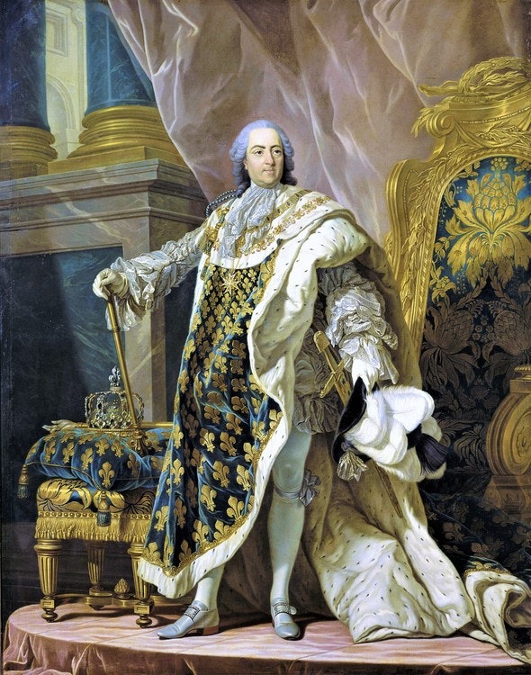 LUDVIG XV I KRÖNINGSSKRUD av Louis-Michel van Loo