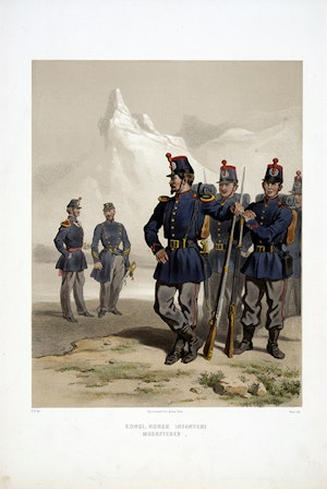 Musketerare vid Norska infanteriet. Efter Fritz von Dardel