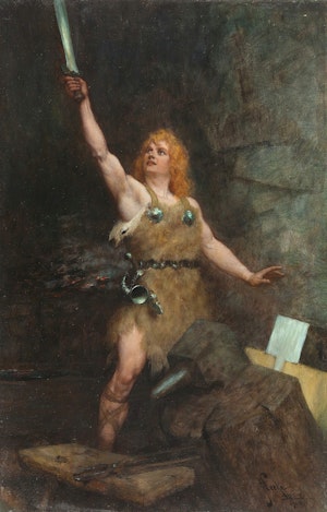SIEGFRIED MED SVÄRDET BALMUNG av FERDINAND LEEKE efter RICHARD WAGNER