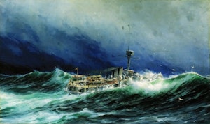 PANSARBÅTEN GÖTA I STORM PÅ NORDSJÖN 1901 av HERMAN AF SILLÉN