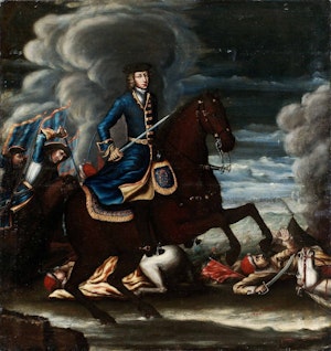 KARL XII TILL HÄST VID NARVA av okänd mästare