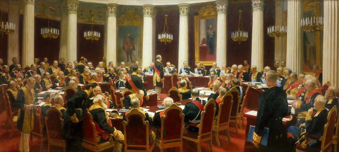 NICHOLAS II IN THE STATE COUNCIL 1901 - NIKOLAJ II I STATLIGA RÅDET 1901 by/av Ilja Repin