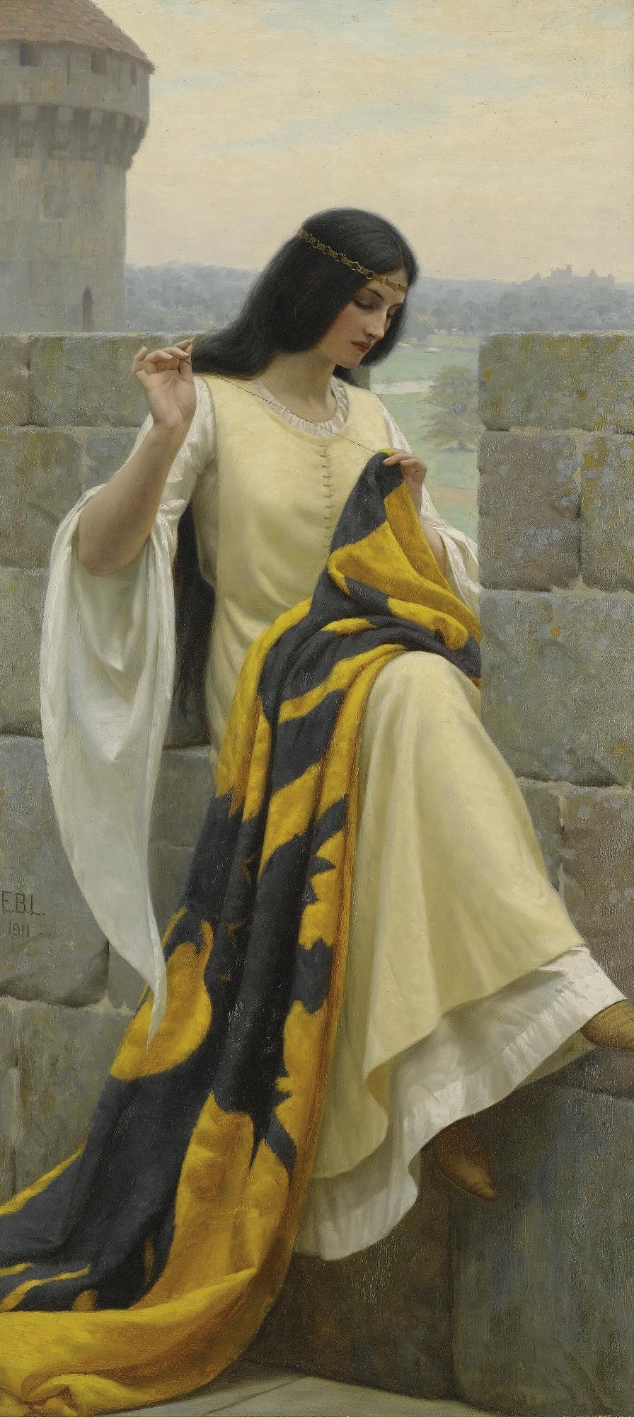 STICHING THE STANDARD - JUNGFRU SYR STRIDSFANA ÅT KORSRIDDARE av Edmund Blair Leighton
