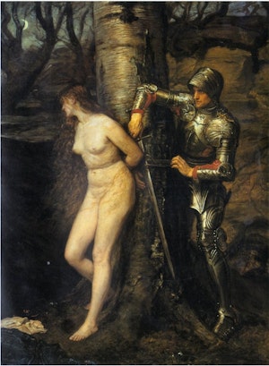 KNIGHT-ERRANT AND A DAMSEL IN DISTRESS - RIDDARE RÄDDER JUNGFRU I NÖD av John Everett Millais