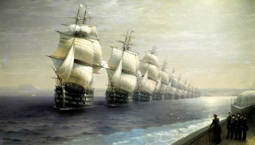 ÖVERSYN AV SVARTA HAVETS FLOTTA av Ivan Konstantinovich Aivazovsky