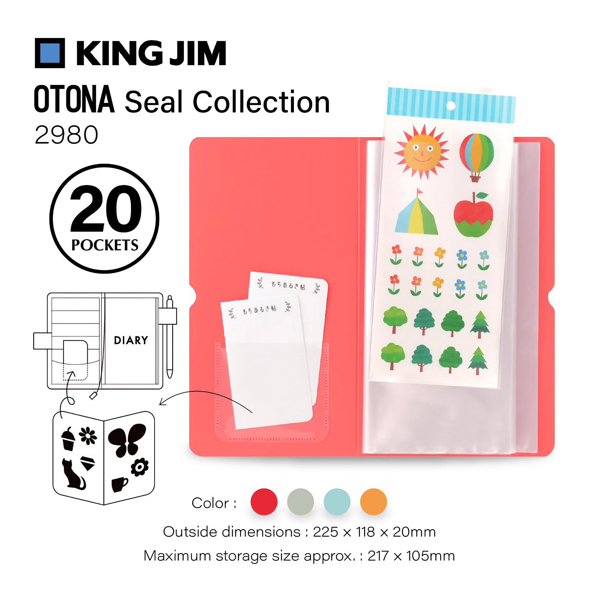 King Jim Seal Collection Sticker File for Sheet Stickers Orange