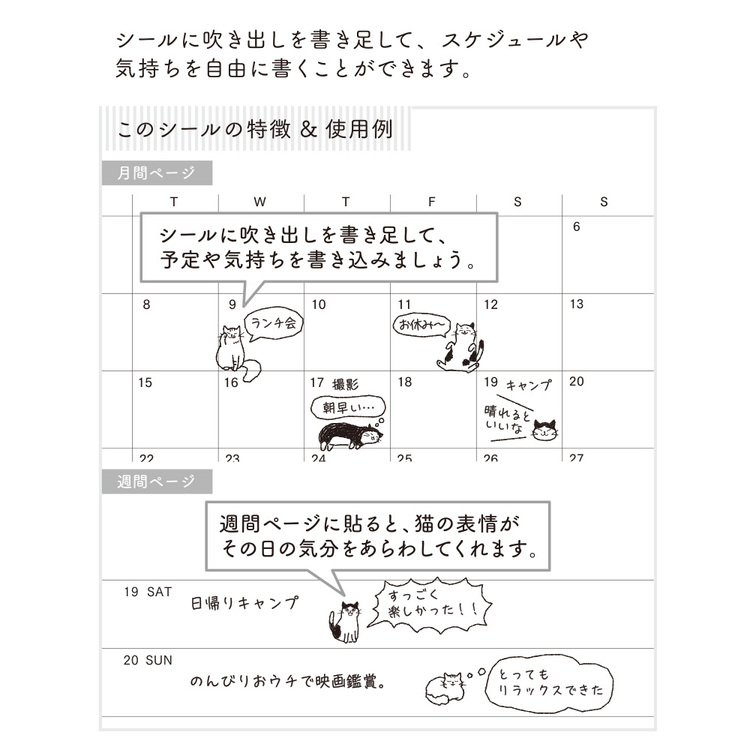 Midori 2022 Diary Sticker Chat Cat