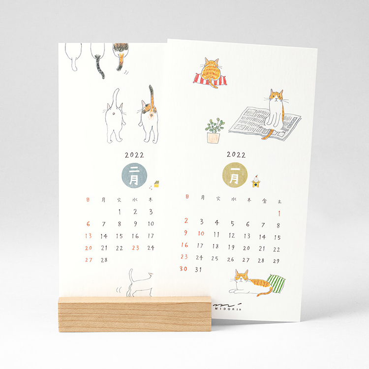 Midori Stand Calendar Cat 2022