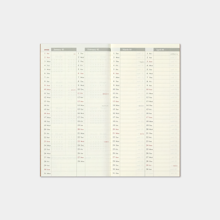 Traveler’s Company Traveler's notebook - 2022 Weekly + Vertical Refill, Regular Size