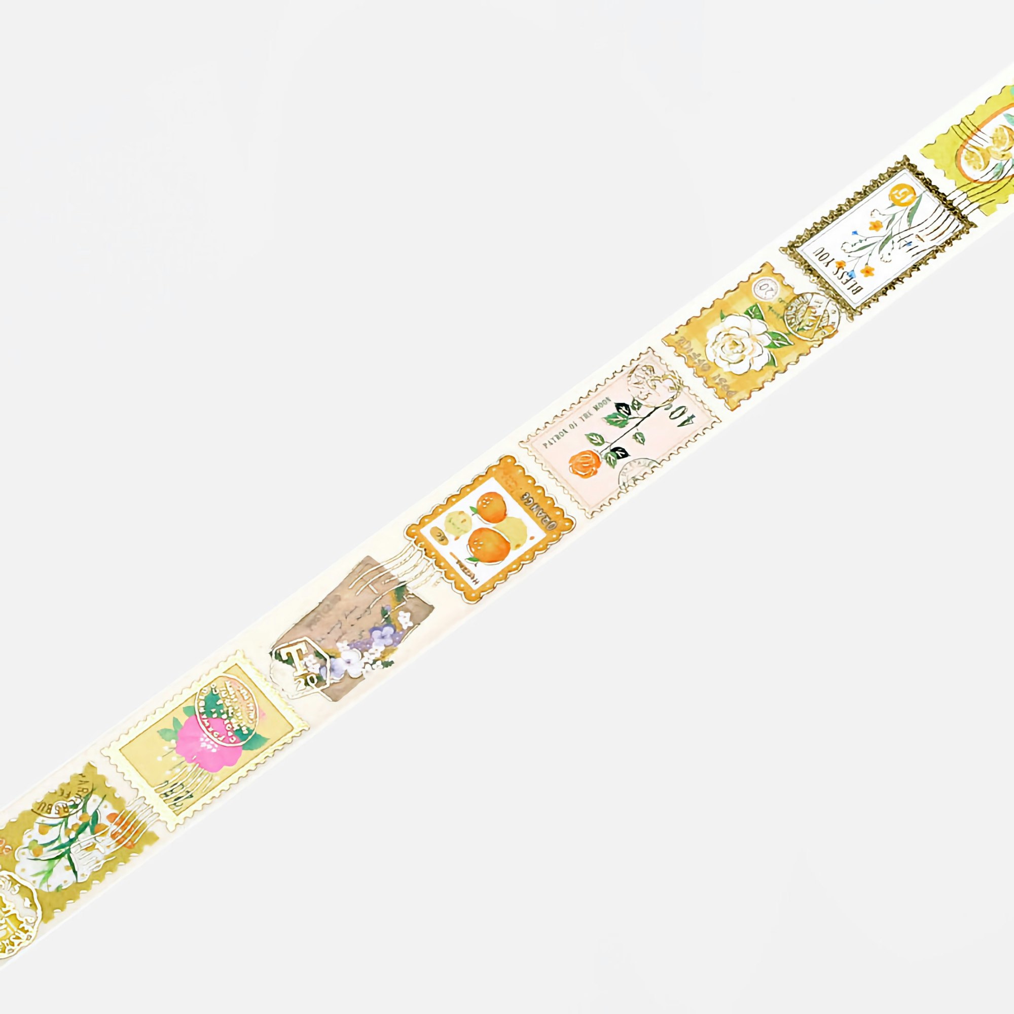 BGM Washi Tape Gold Foil Postage Stamp Yellow Plants 20 mm