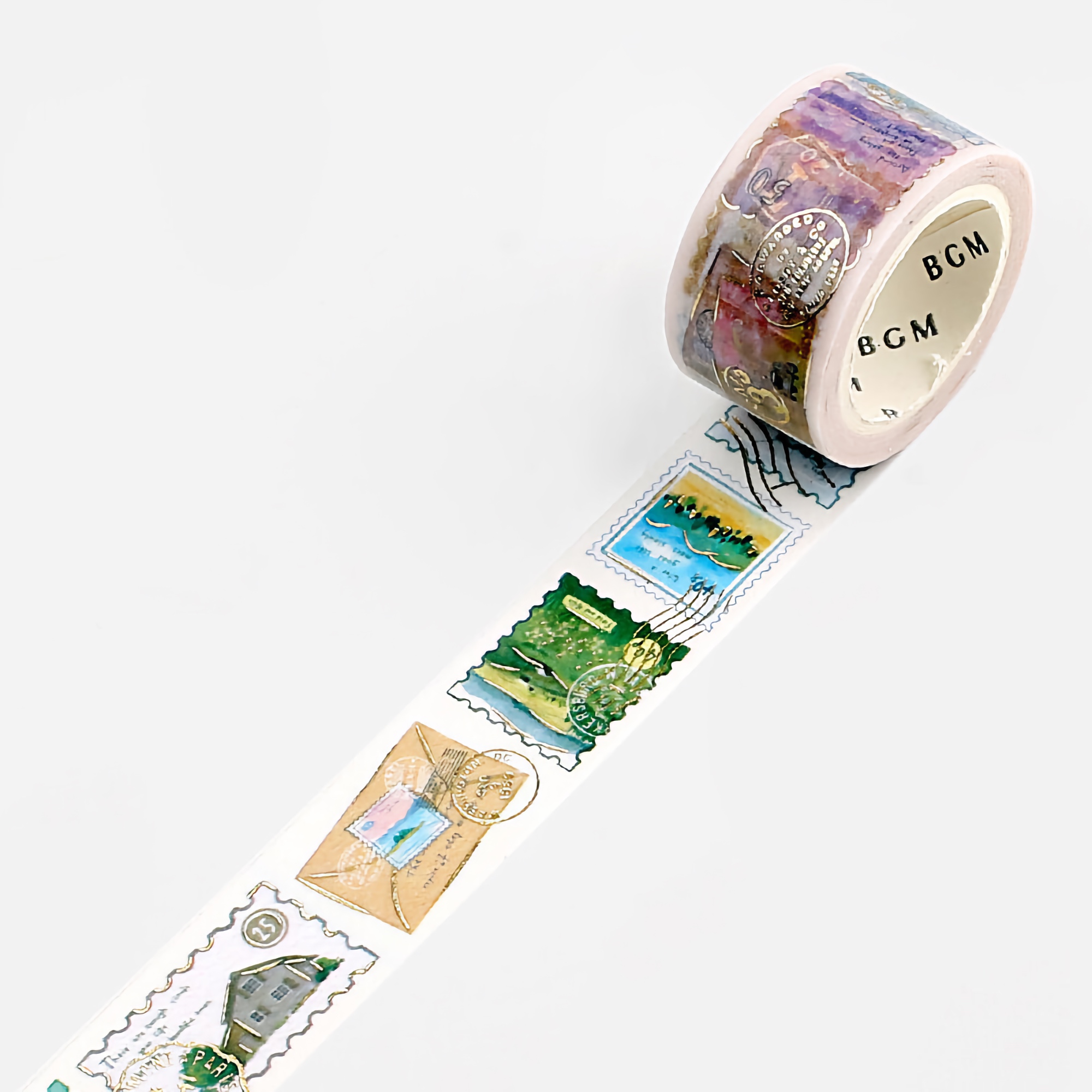 BGM Washi Tape Gold Foil Postage Stamp Landscape mm