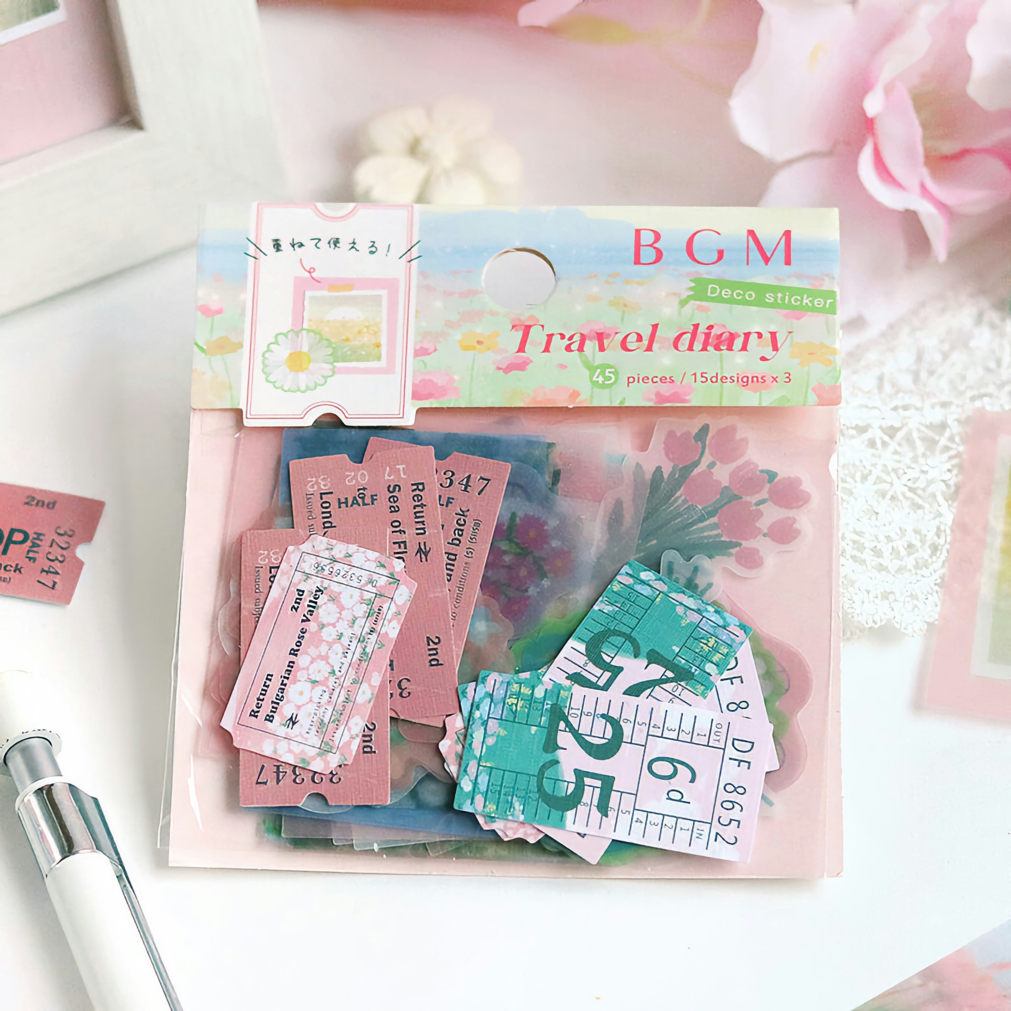 BGM Flake Stickers Travel Diary / Flower Field Tracing Paper