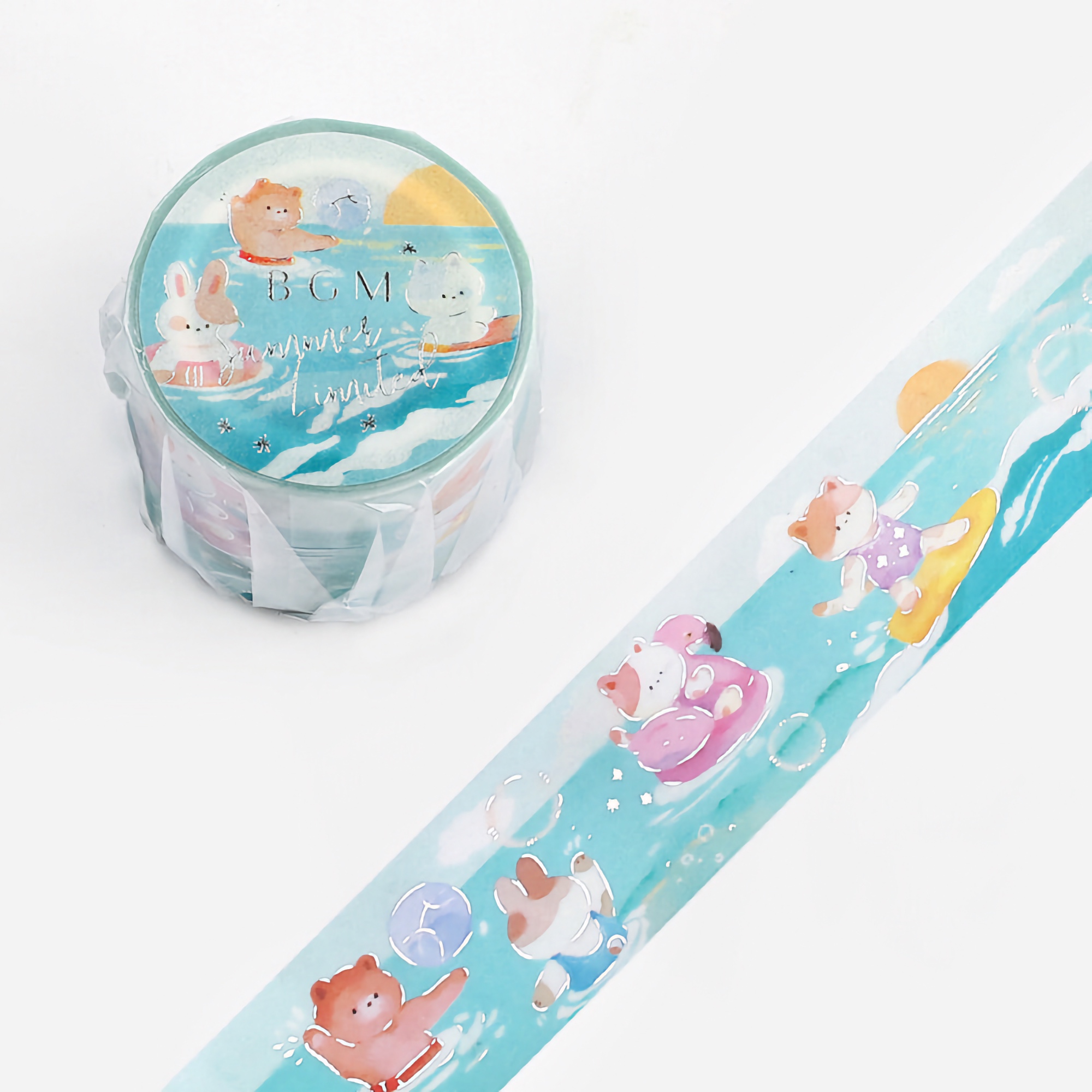 BGM Washi Tape Silver Foil Summer Limited Edition Playing in the Ocean 30 mm