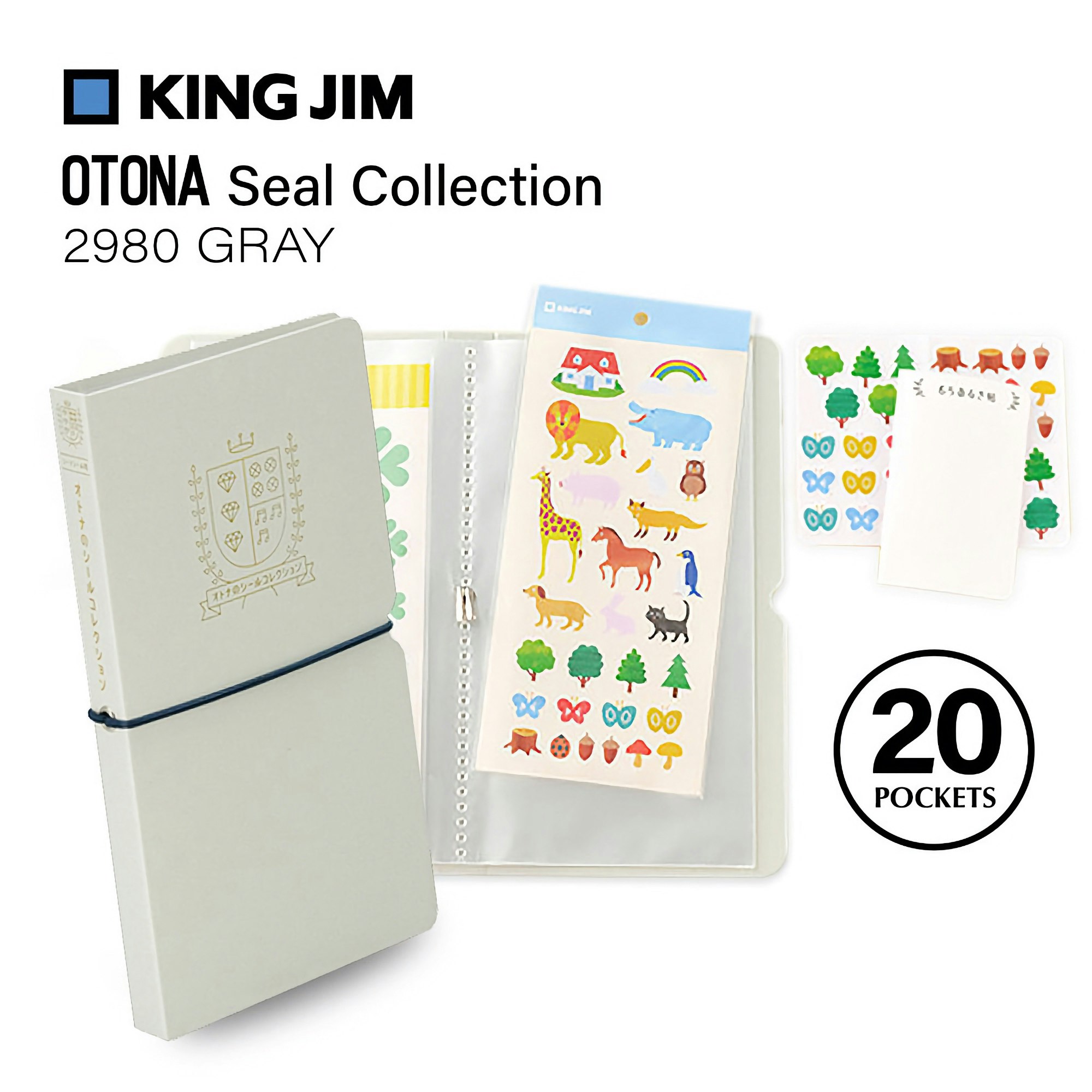 King Jim Seal Collection Sticker File for Sheet Stickers Grey