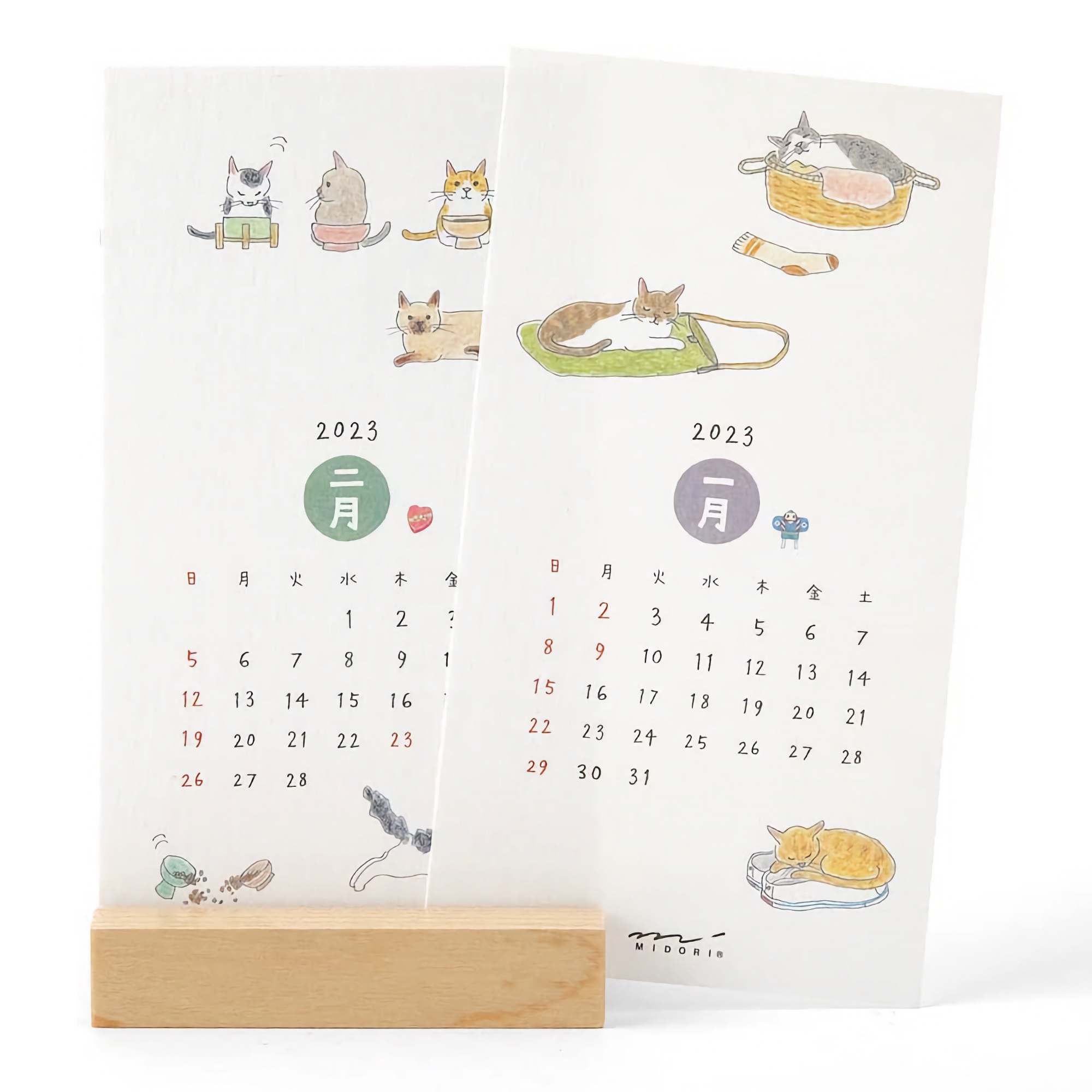 Midori Stand Calendar Cat 2023