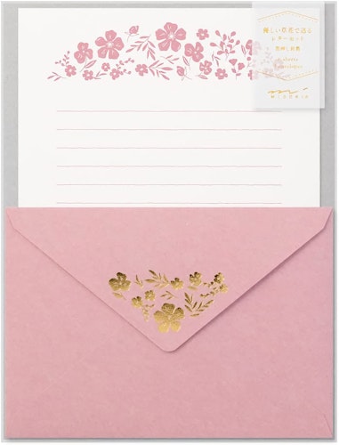Midori Letter Set Foil-Stamped Envelopes Flower