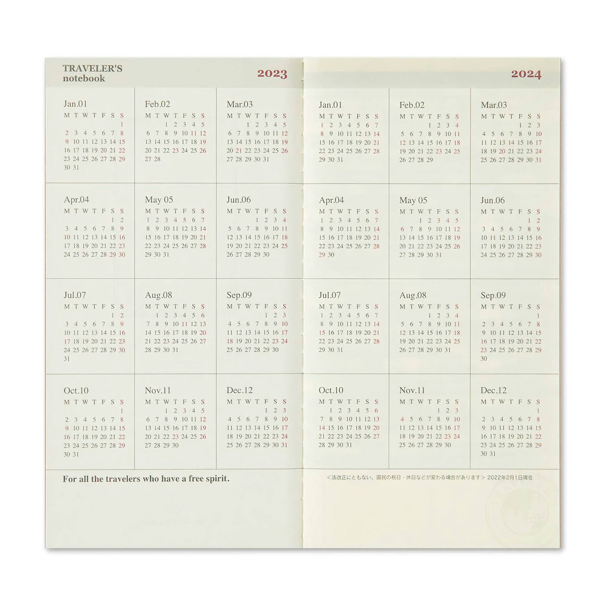 Traveler’s Company Traveler's notebook - 2023 Monthly, Regular Size