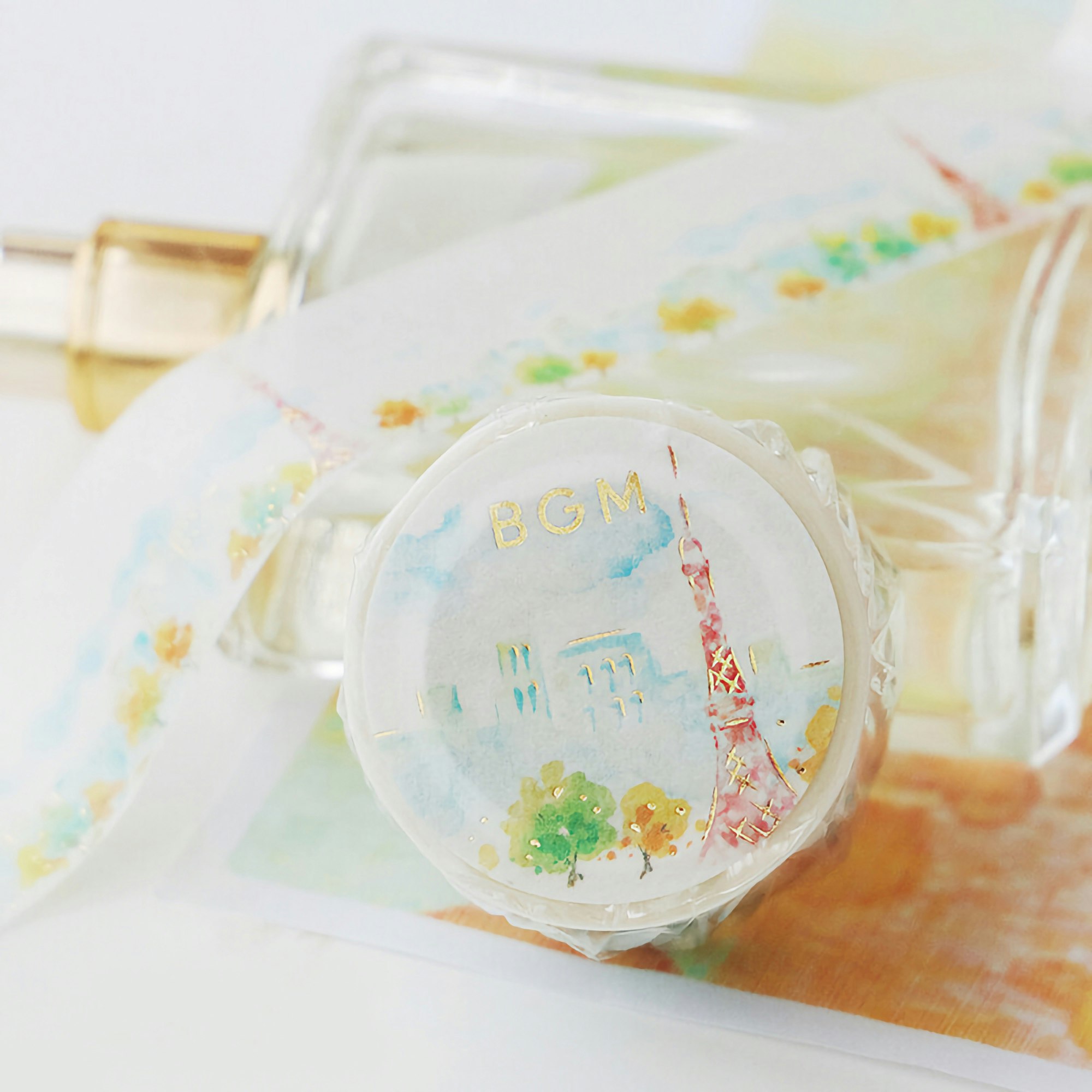 BGM Washi Tape Gold Foil Watercolor Town Tokyo Tower 20 mm