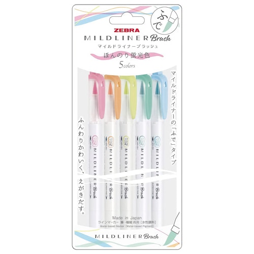 Zebra Mildliner Mild & Fluorescent Brush / Super Fine (5-pack)