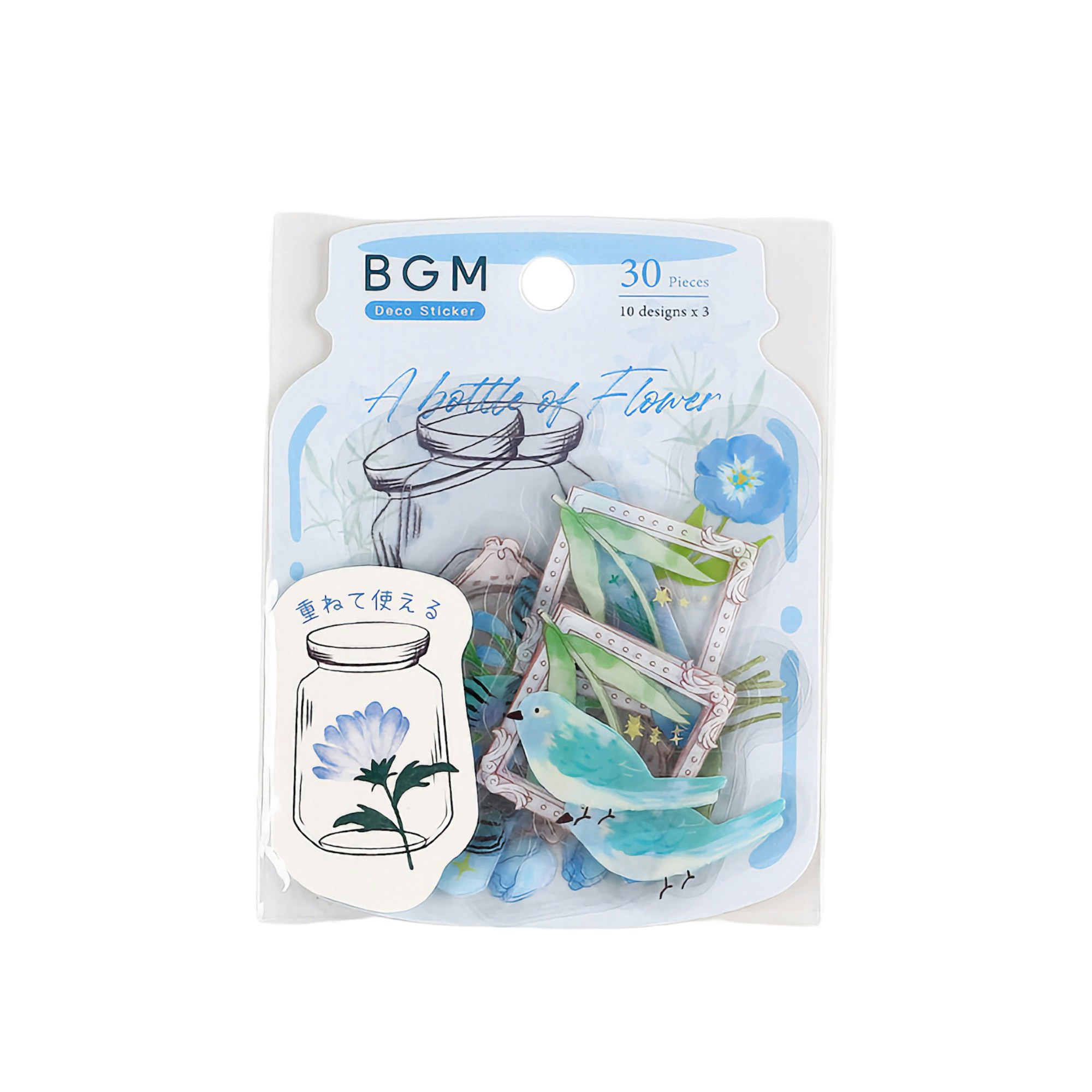 BGM Clear Sticker A Bottle of Flower Light Blue