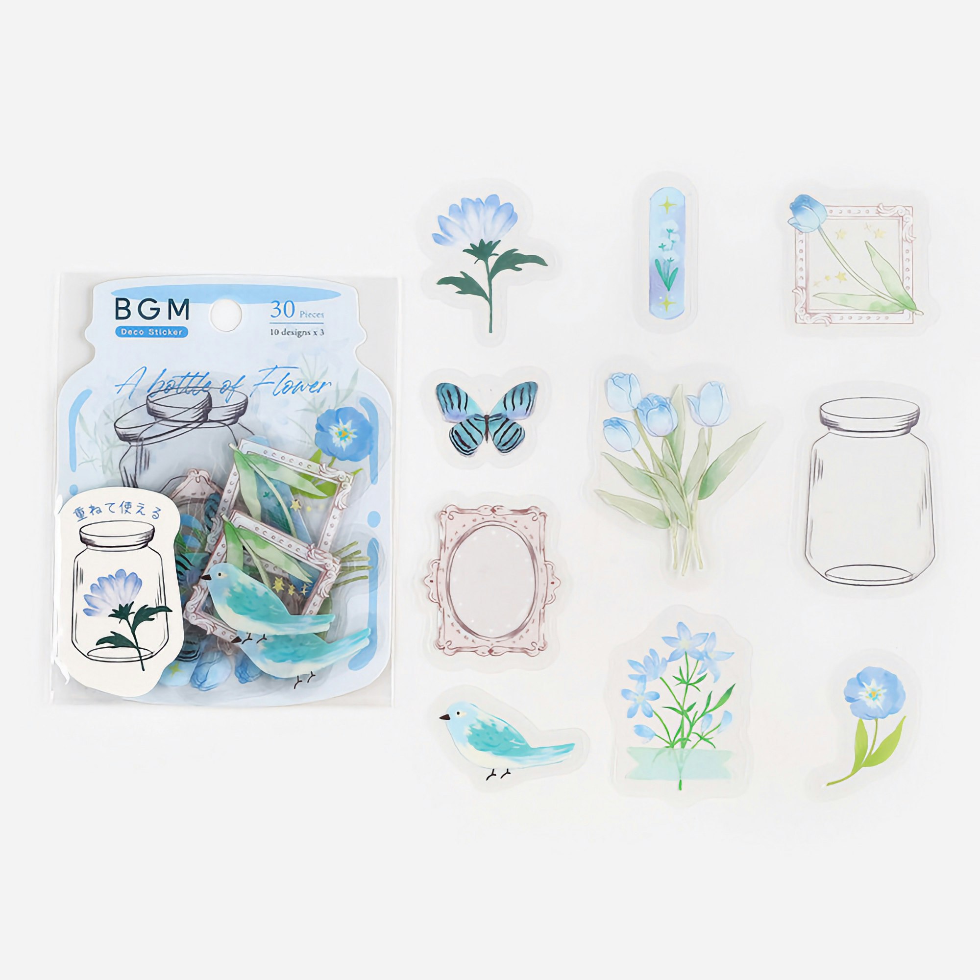 BGM Clear Sticker A Bottle of Flower Light Blue