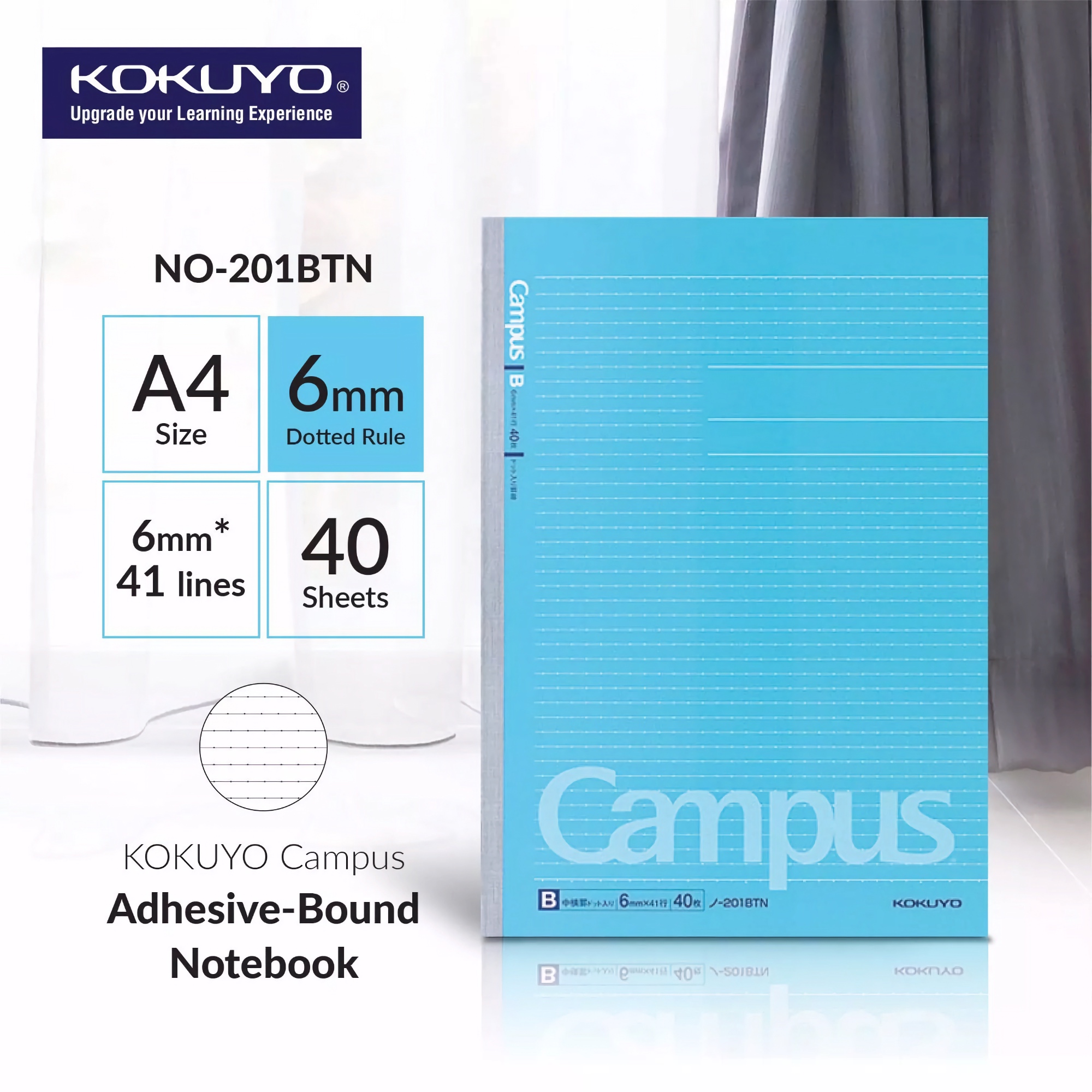 Kokuyo Campus Notebook A4 Dotted Lined 6 mm