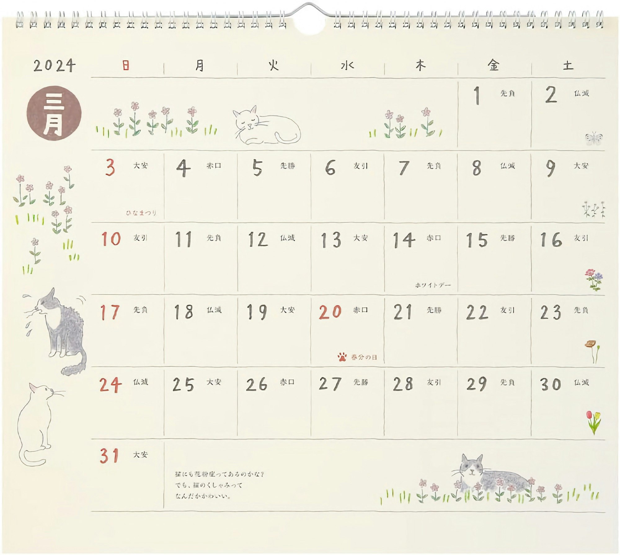 Midori Wall Calendar Cat 2024 L