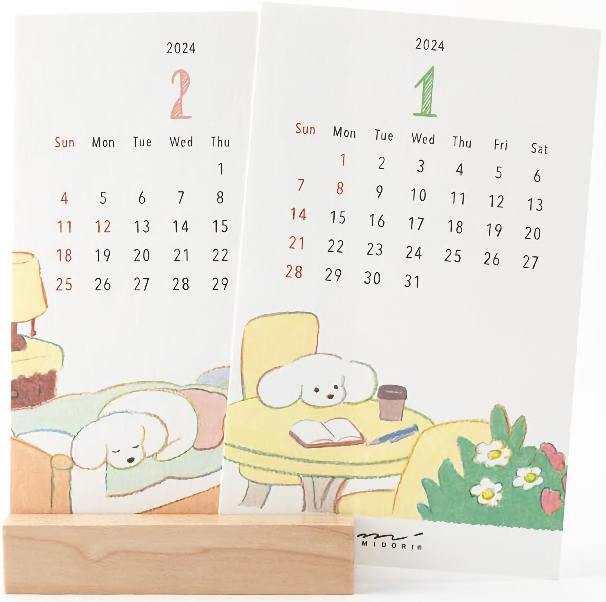 Midori Stand Calendar Dog 2024