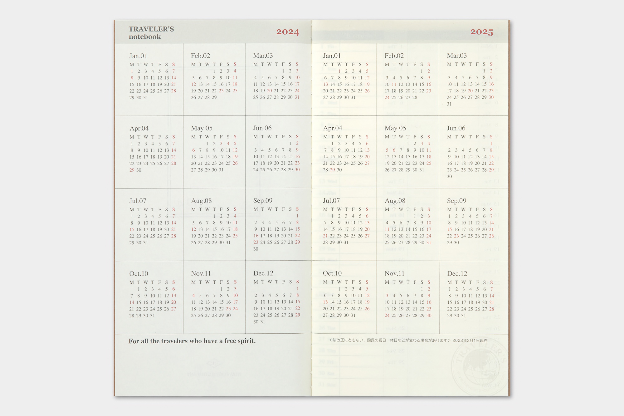 Traveler’s Company Traveler's notebook - 2024 Weekly + Vertical Refill, Regular Size