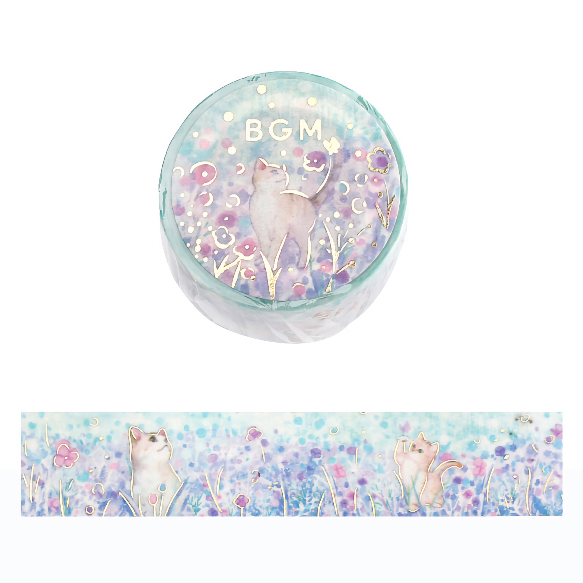 BGM Washi Tape Special Foil Flowers and Cats / Small Friends 20 mm