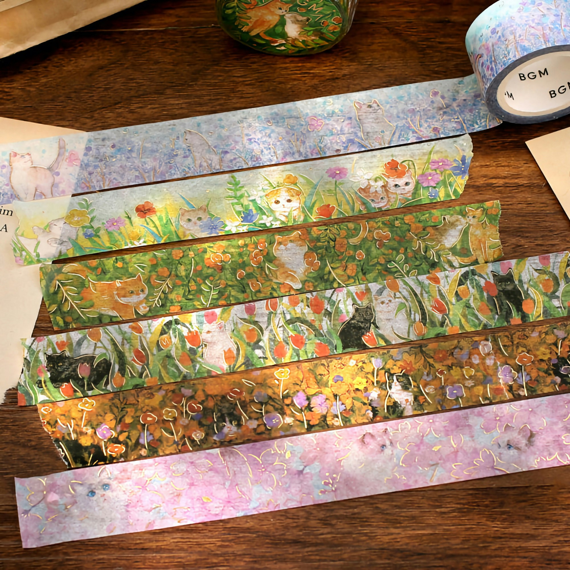 BGM Washi Tape Special Foil Flowers and Cats / Small Friends 20 mm