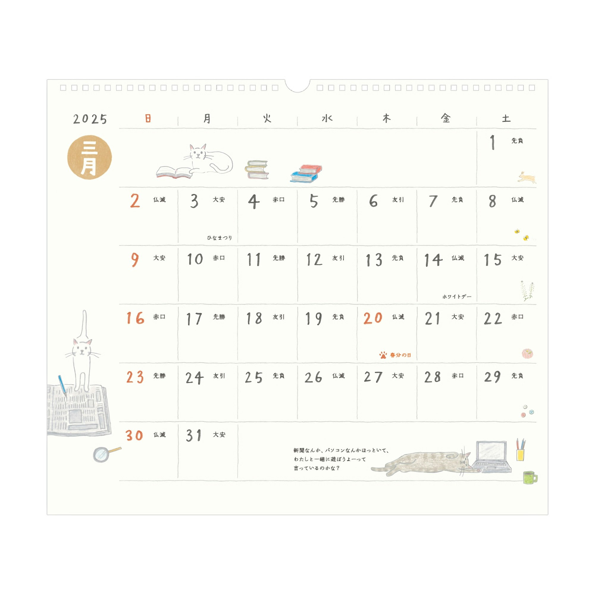 Midori Wall Calendar Cat 2025 L Komadori