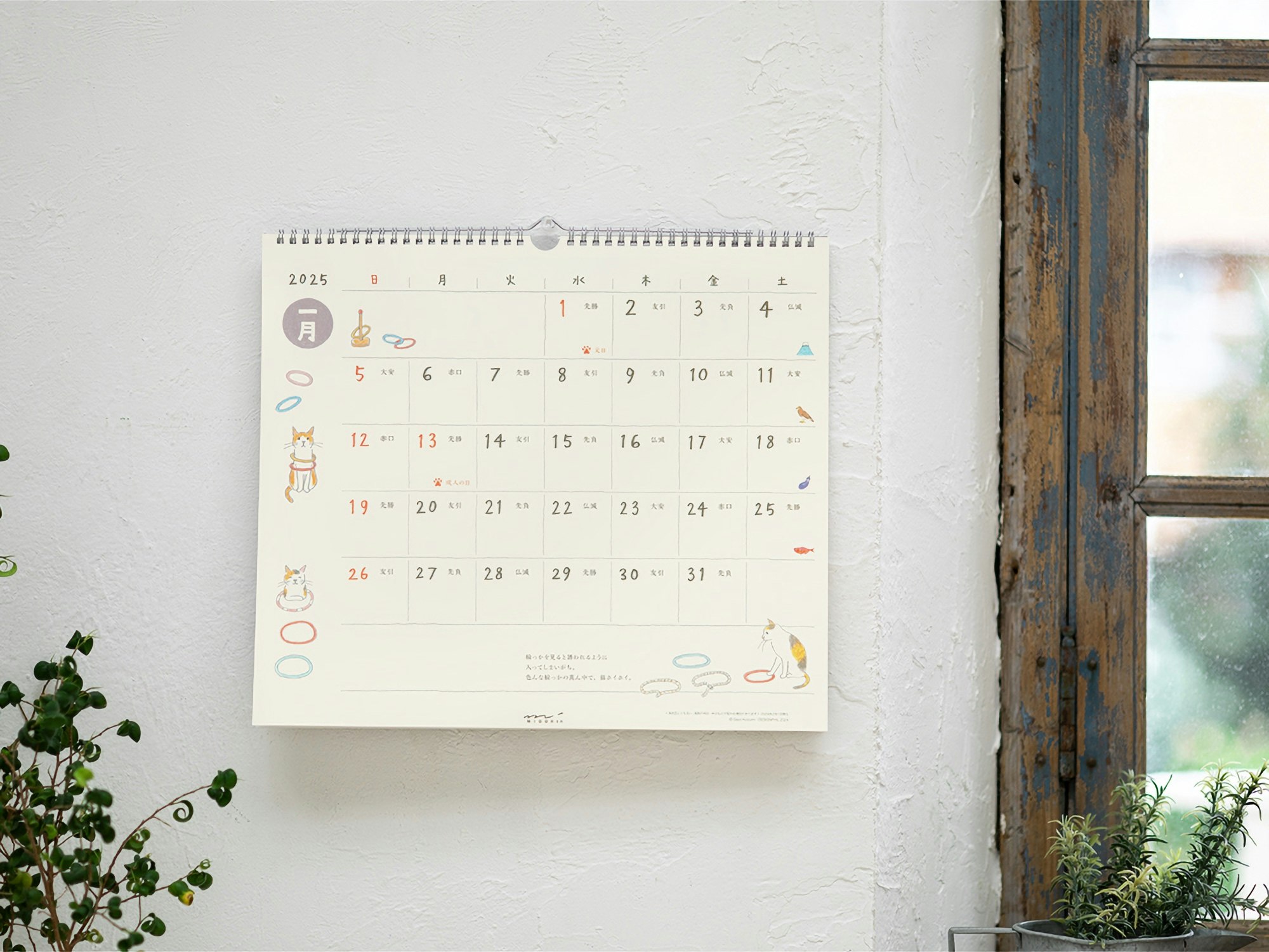 Midori Wall Calendar Cat 2025 L Komadori