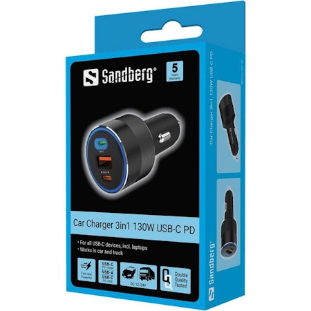 Sandberg Car Charger 3in1 130W USB-C PD