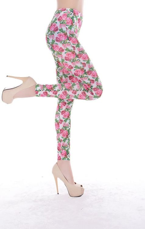 Vita leggings med rosa blommor