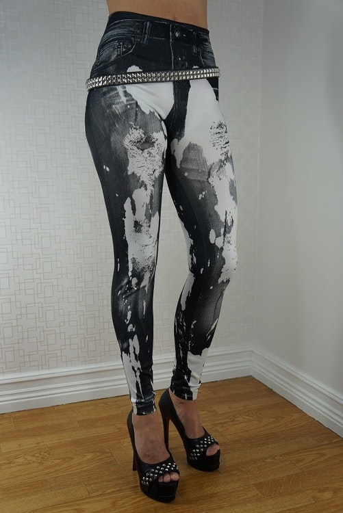Black Jeans print with white spots leggings