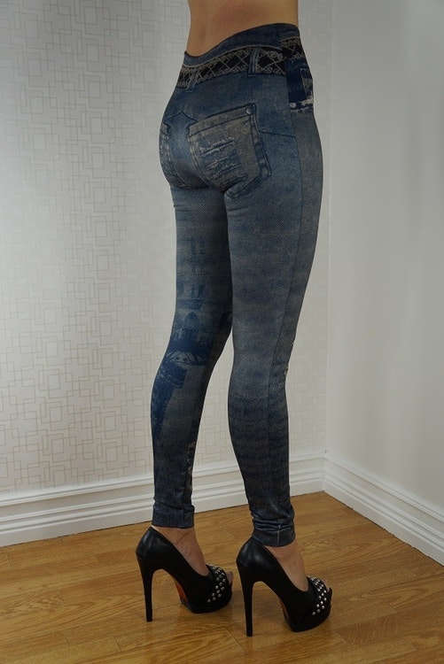 Paris Darkblue & Black Jeans Print Leggings