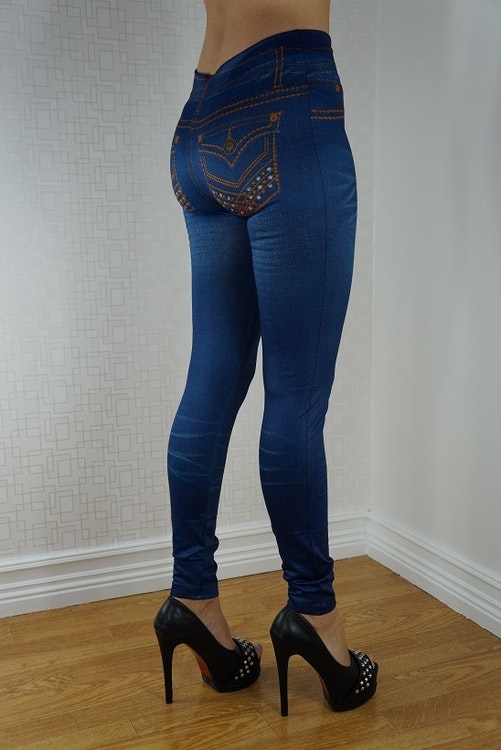 Fake Pocket Blue Jeans Print Leggings